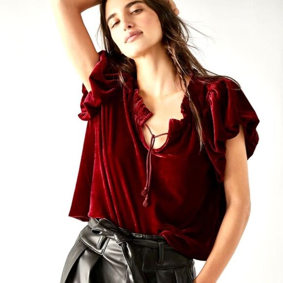 NWT Free People Terese Velvet Top in Turquoise - Picture 5 of 7